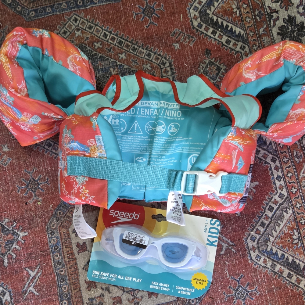 Speedo Kids Swim Vest and Goggles - Red and Teal